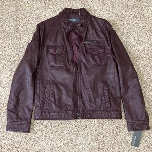 Kenneth Cole Faux Leather Jacket- Burgundy, Small